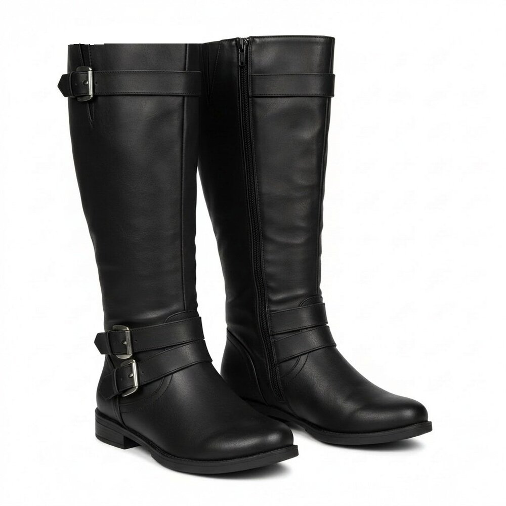 Maurices Women's Black Tall Faux Leather 15" Zip Low Heel Boots 8M‎